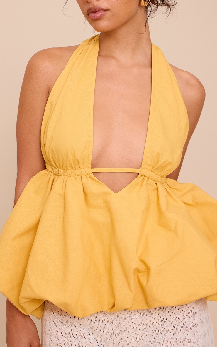 Yellow Woven Plunge Halter Neck Puffball Top image 4