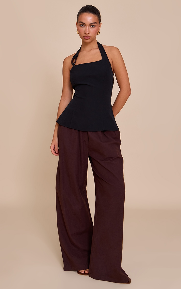 Black Woven Halterneck Trim Detail Top image 3