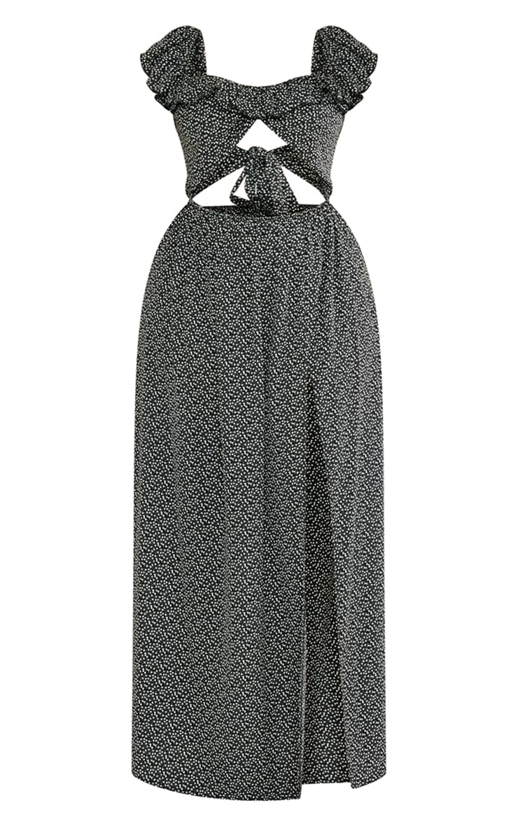 Plus Black Ditsy Floral Cut Out Maxi Dress image 1