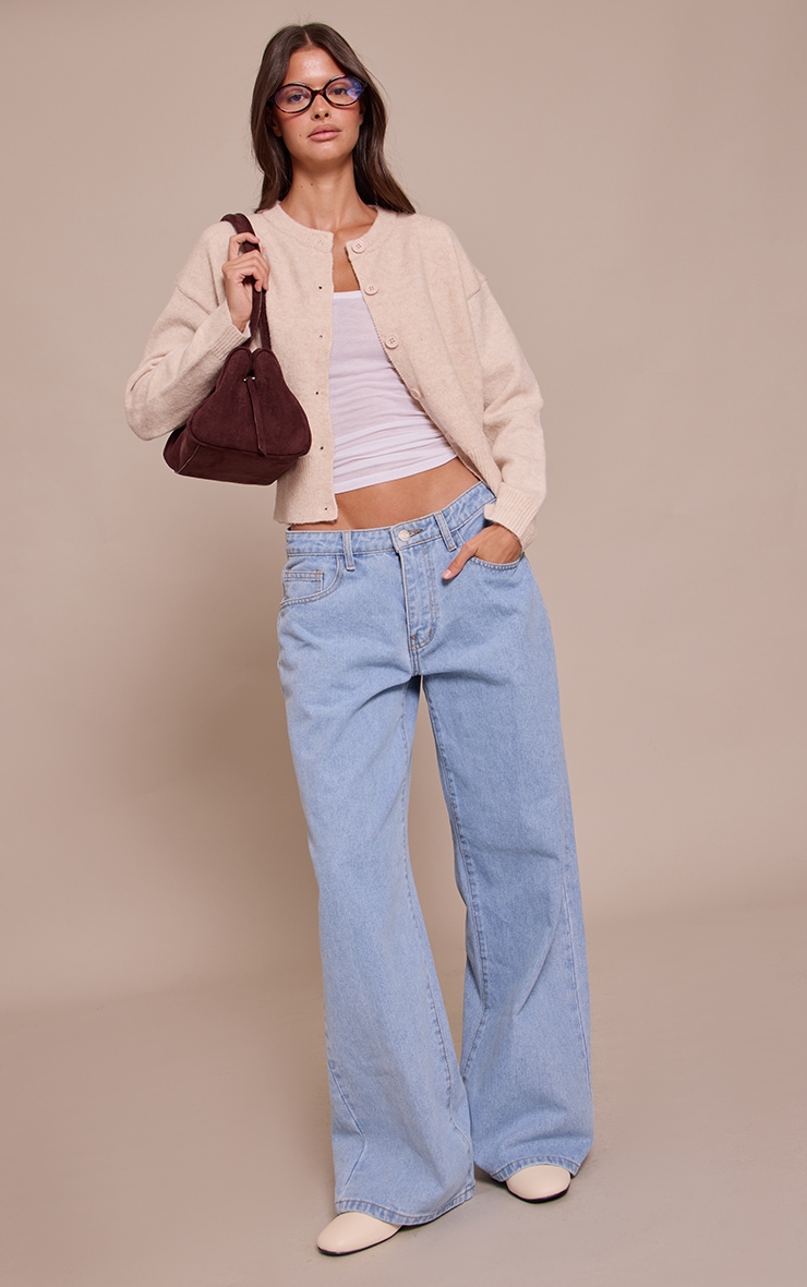 Oatmeal Crew Neck Knit Cardigan image 3