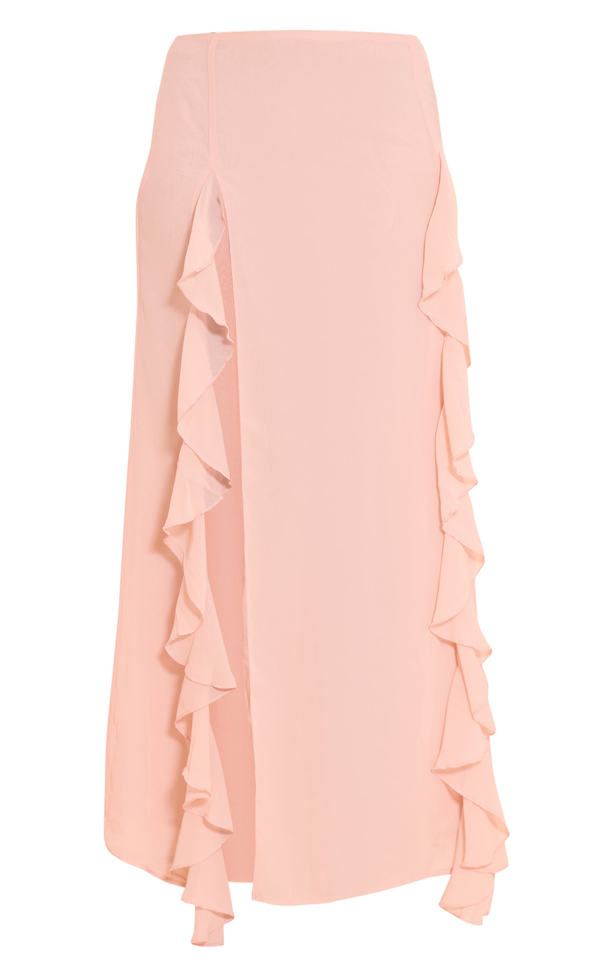 Light Pink Chiffon Frill Split Maxi Skirt image 5