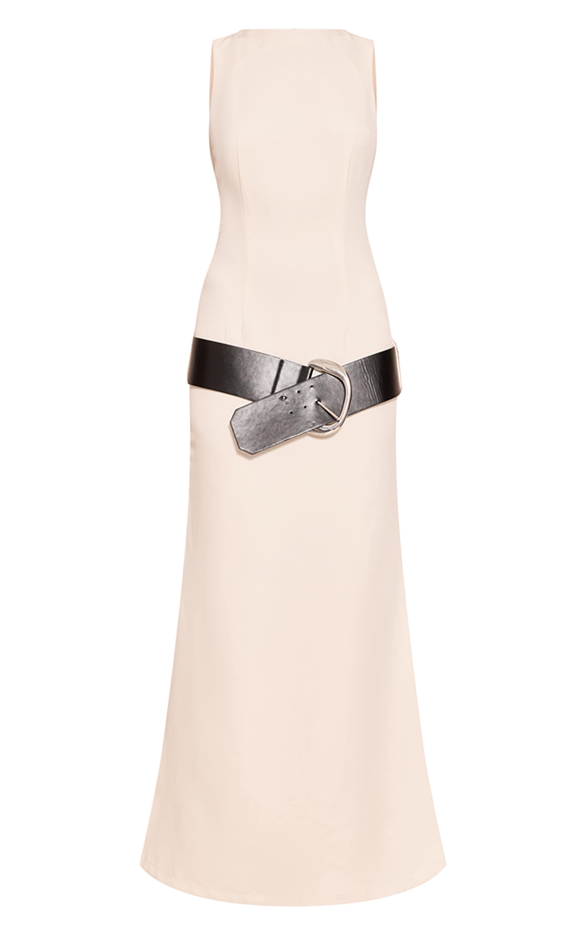 Cream Woven Tailored Belt Detail Maxi Dress image 5