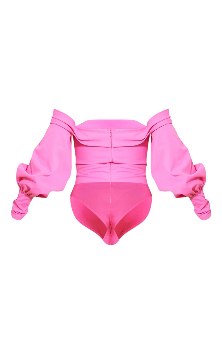 Pink Woven Bardot Frill Bodysuit Tops PLT