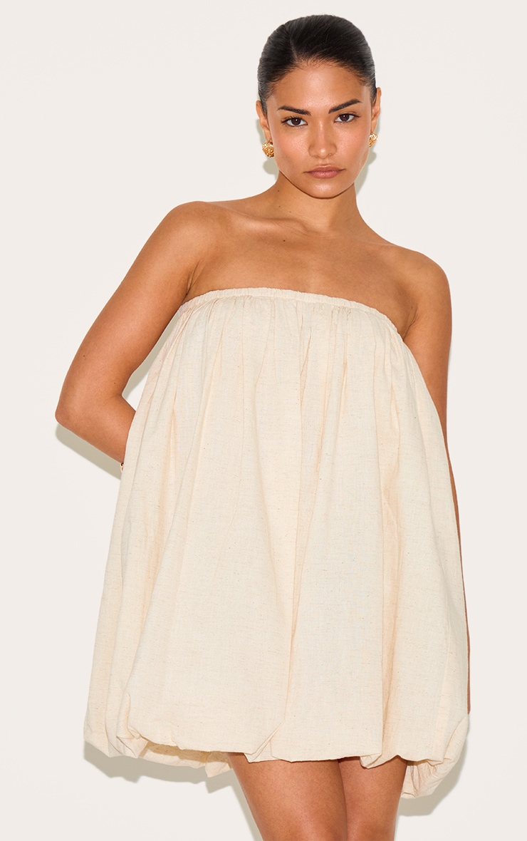 Petite Mini-robe bandeau bouffante en effet lin d'aspect pierre image 1
