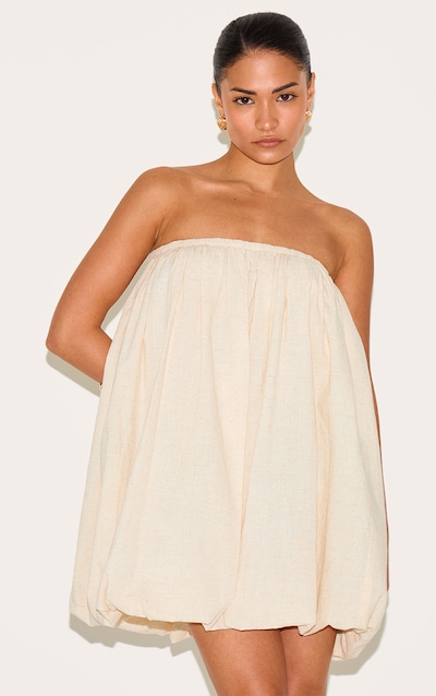 Petite Mini-robe bandeau bouffante en effet lin d'aspect pierre