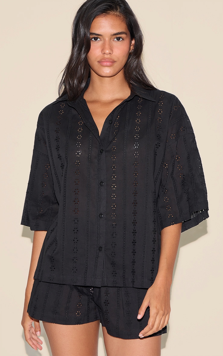 Black Broderie Floaty Shorts image 1