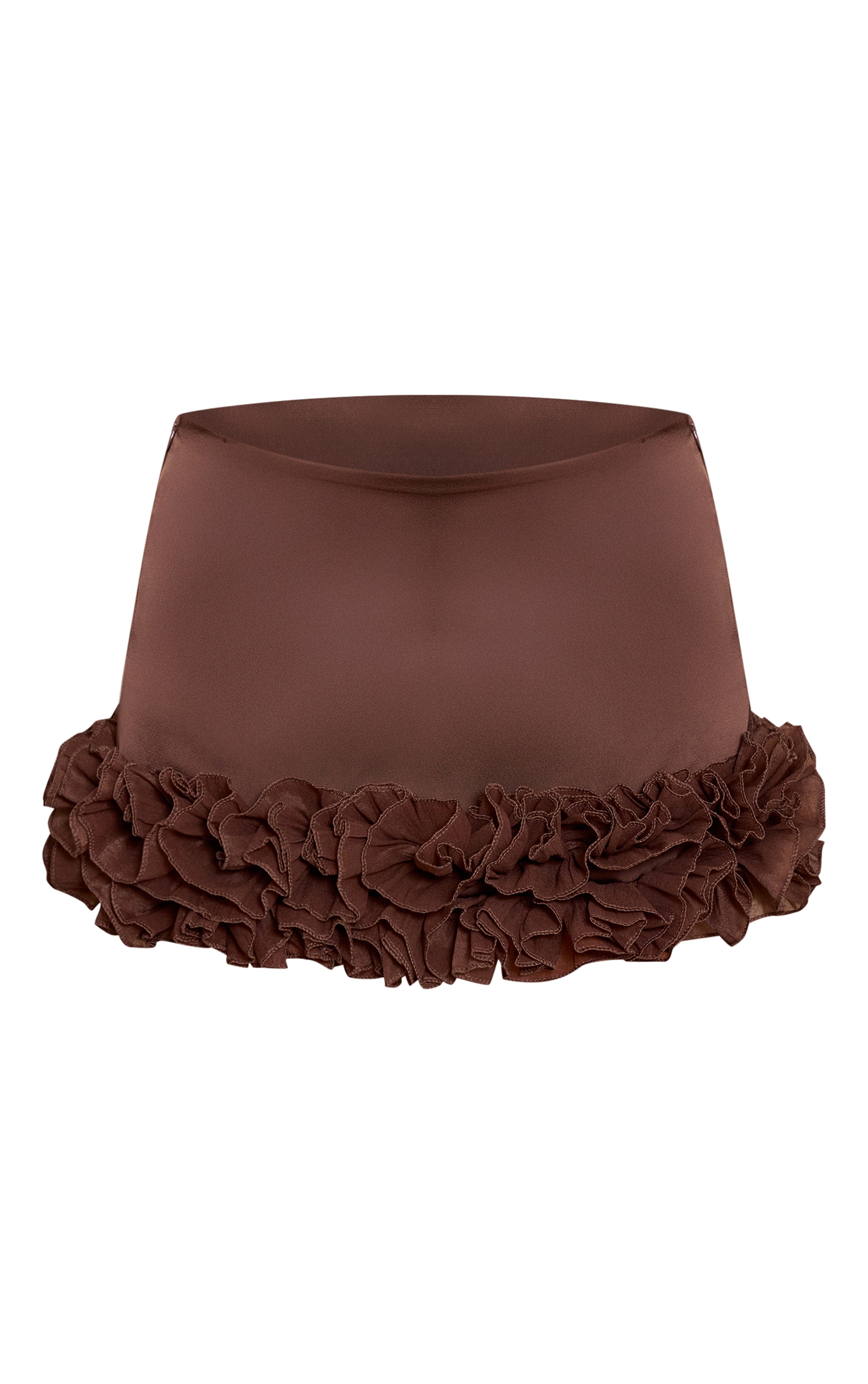 Chocolate Brown Satin Frill Detail Mini Skirt image 6