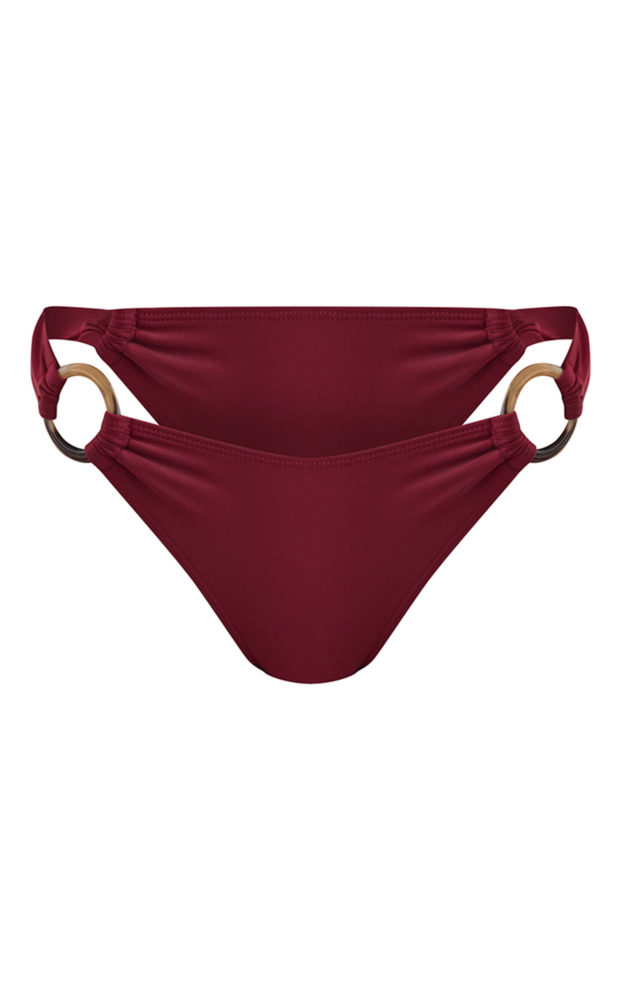 Burgundy O Ring Ruched High Leg Bikini Bottoms image 5