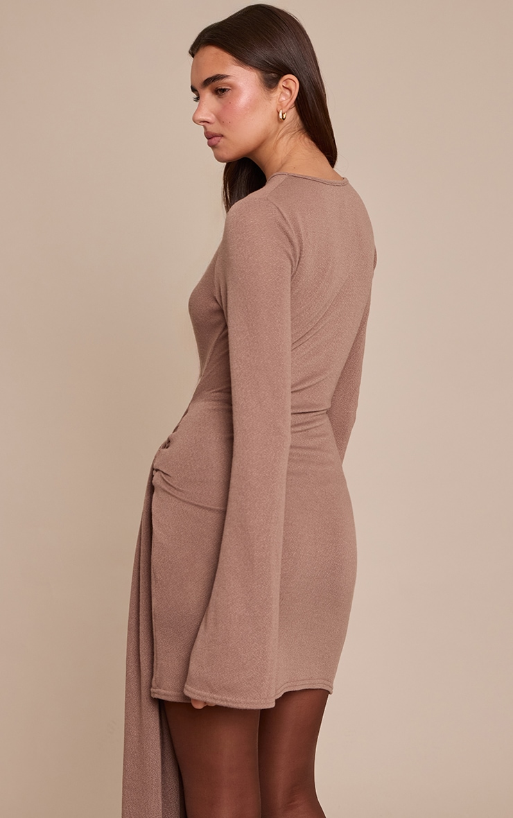 Taupe Textured Jersey Wrap Waist Bodycon Dress image 2