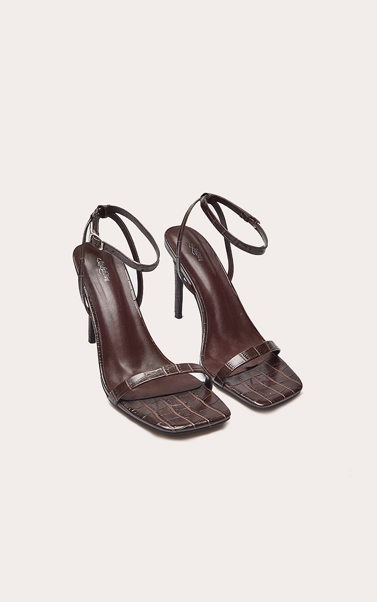 Chocolate Plum Croc Square Toe Barely There Strap High Heeled Sandals image 3