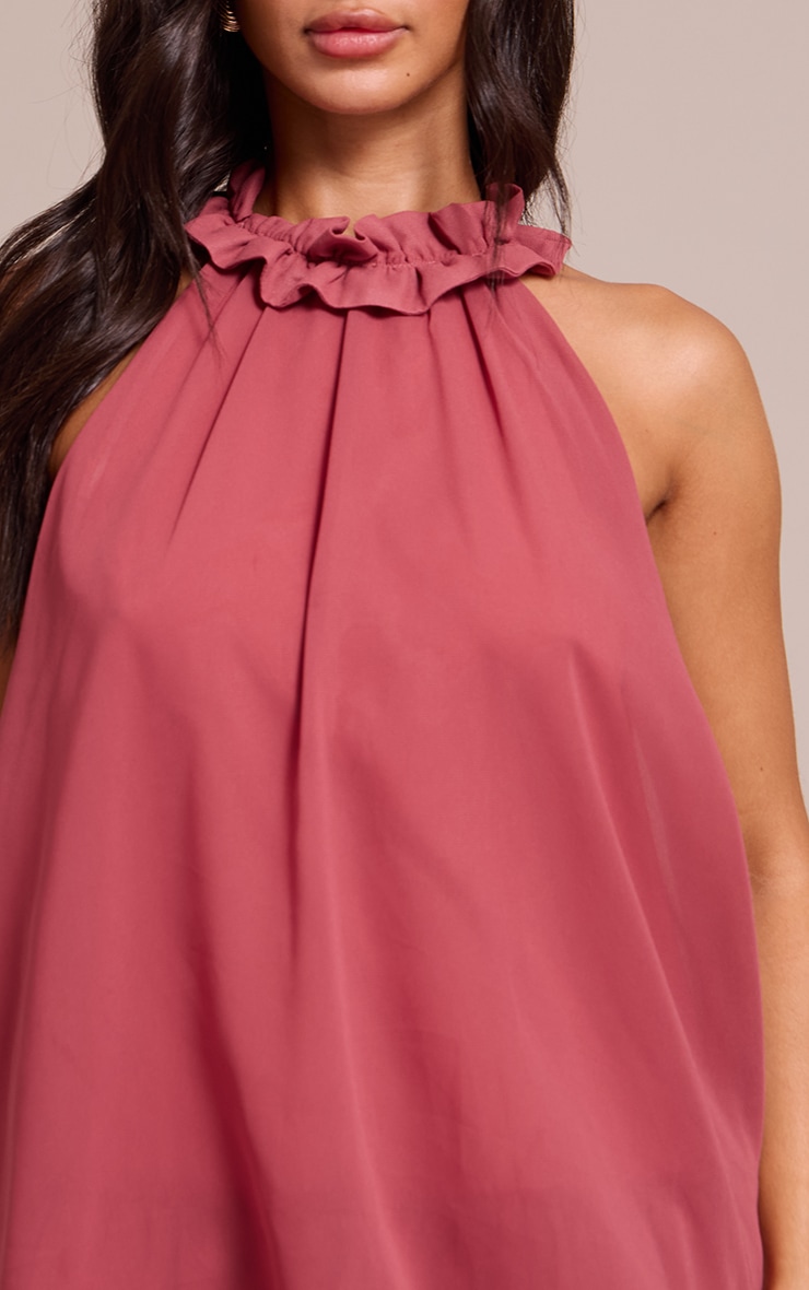 Petite Deep Pink Ruffle Neck Dress image 4