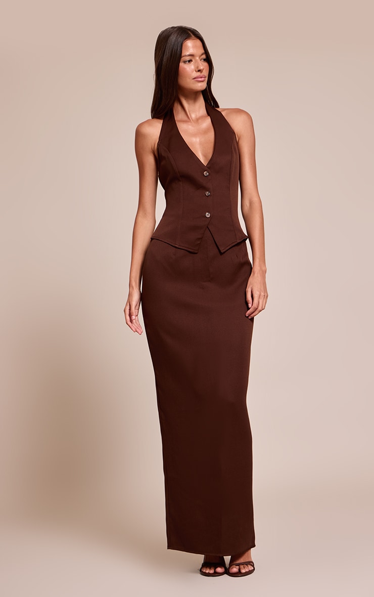 Chocolate Waistcoat Detail Maxi Dress image 3