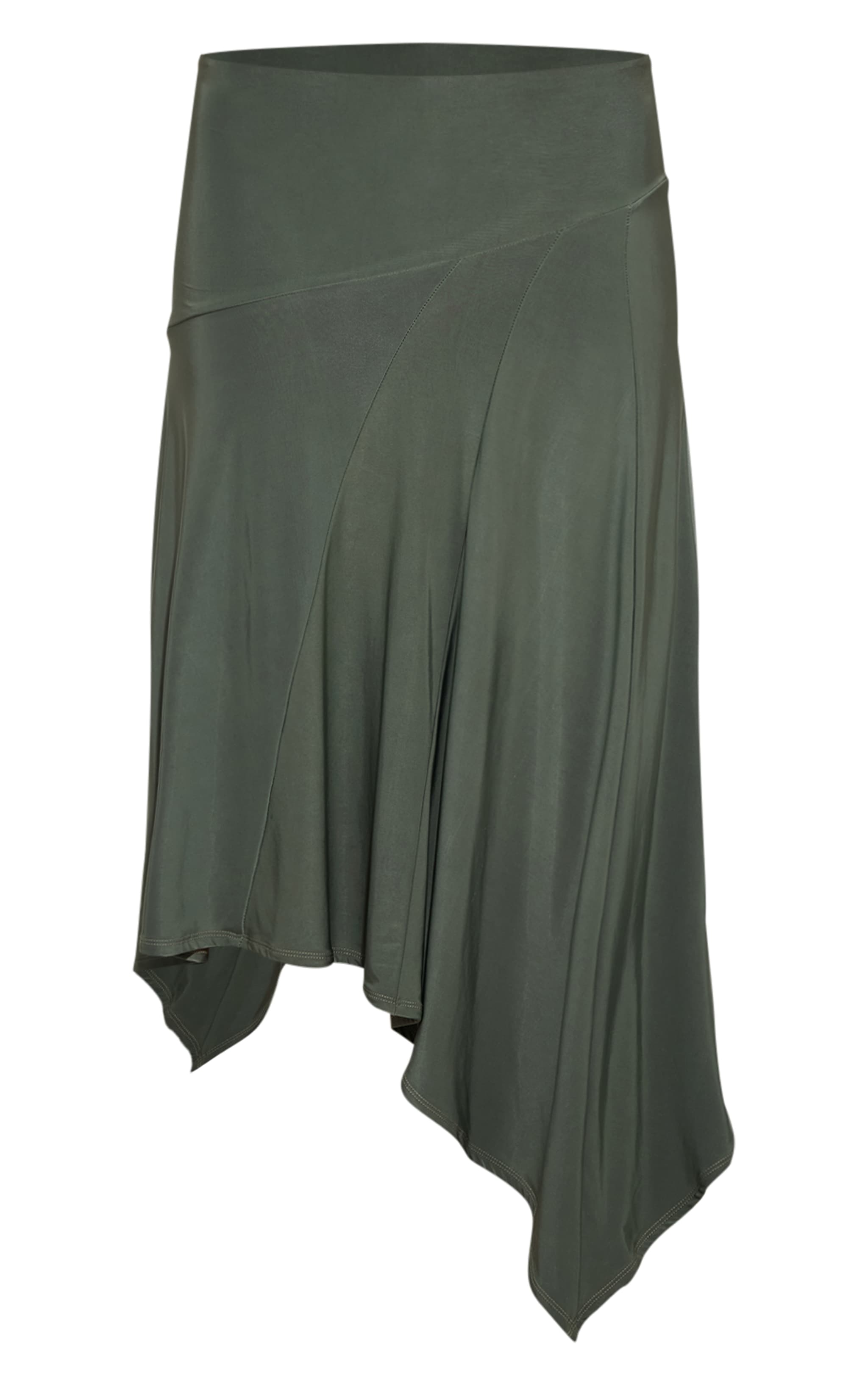 Khaki Slinky Seam Detail Asymmetric Skirt image 5