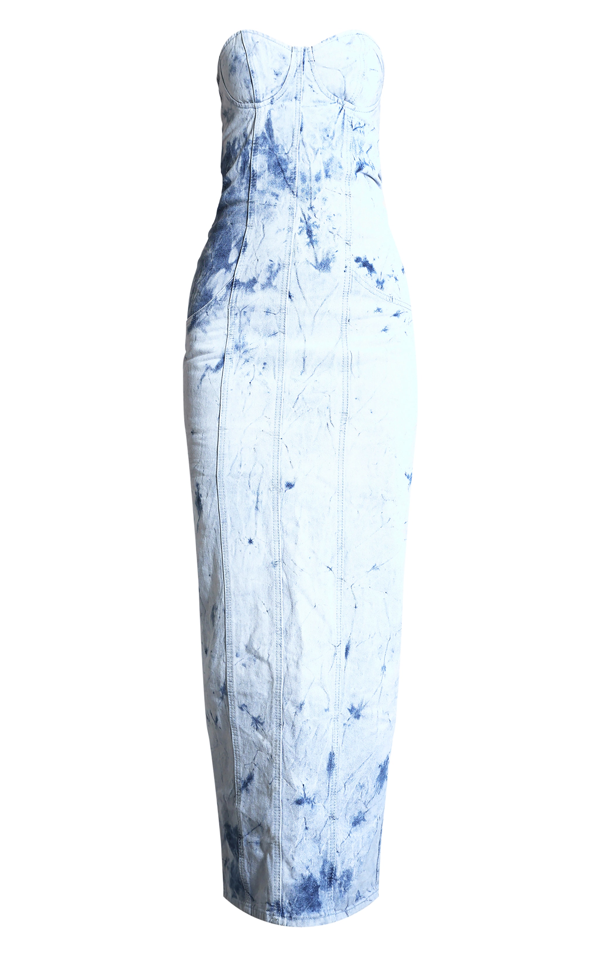 Blue Tie Dye Print Bustier Denim Maxi Dress image 5