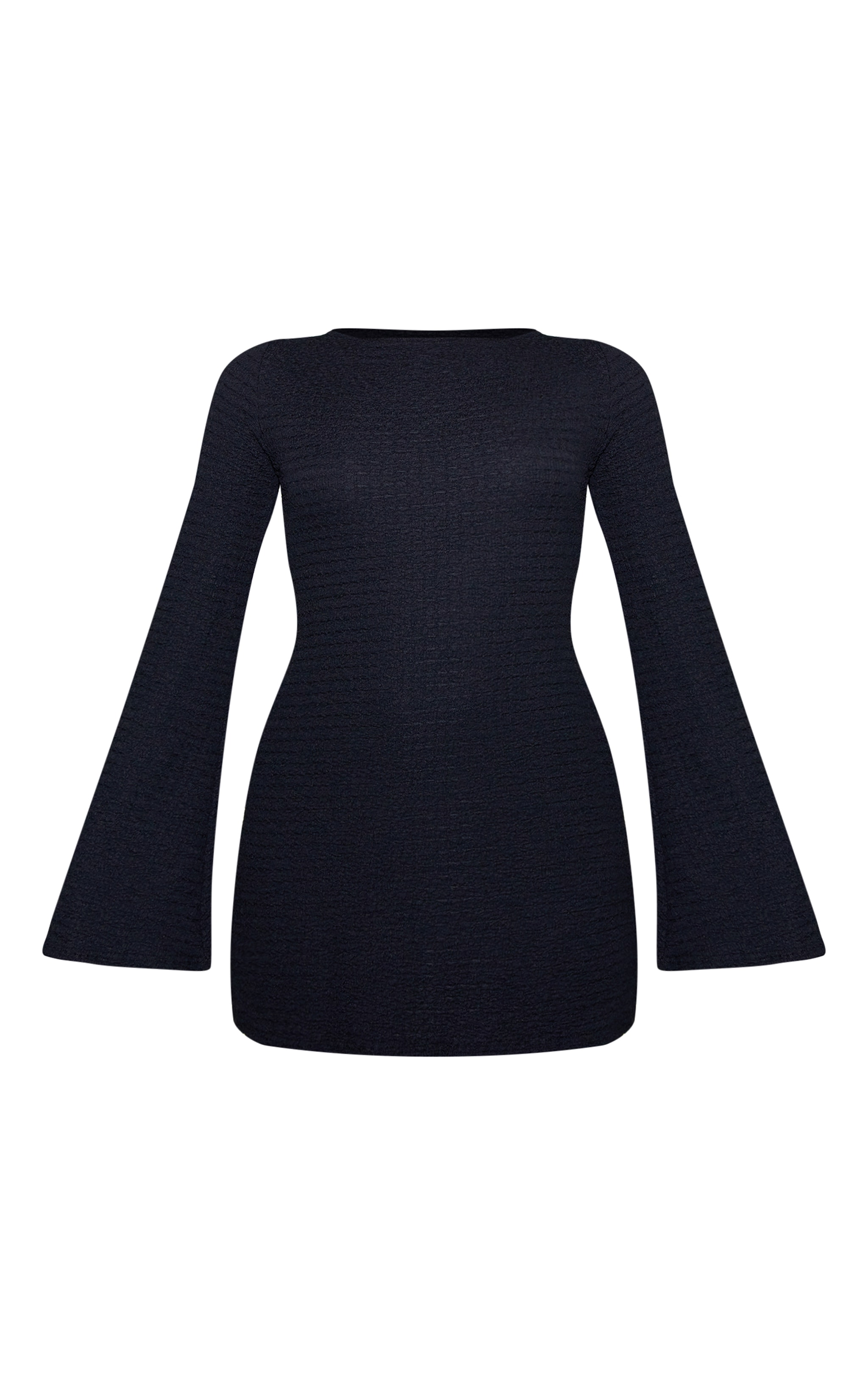 Black Textured Boat Neck Long Sleeve Shift Dress image 5