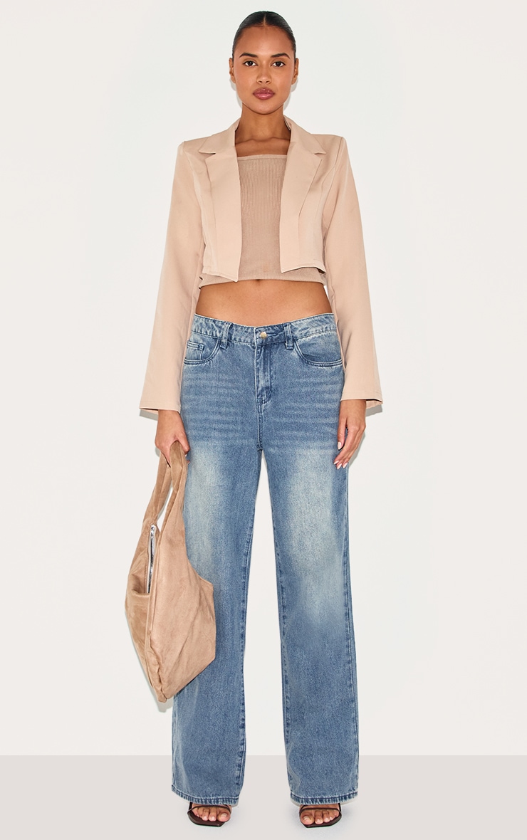 Stone Basic Woven Seam Detail Cropped Blazer image 3