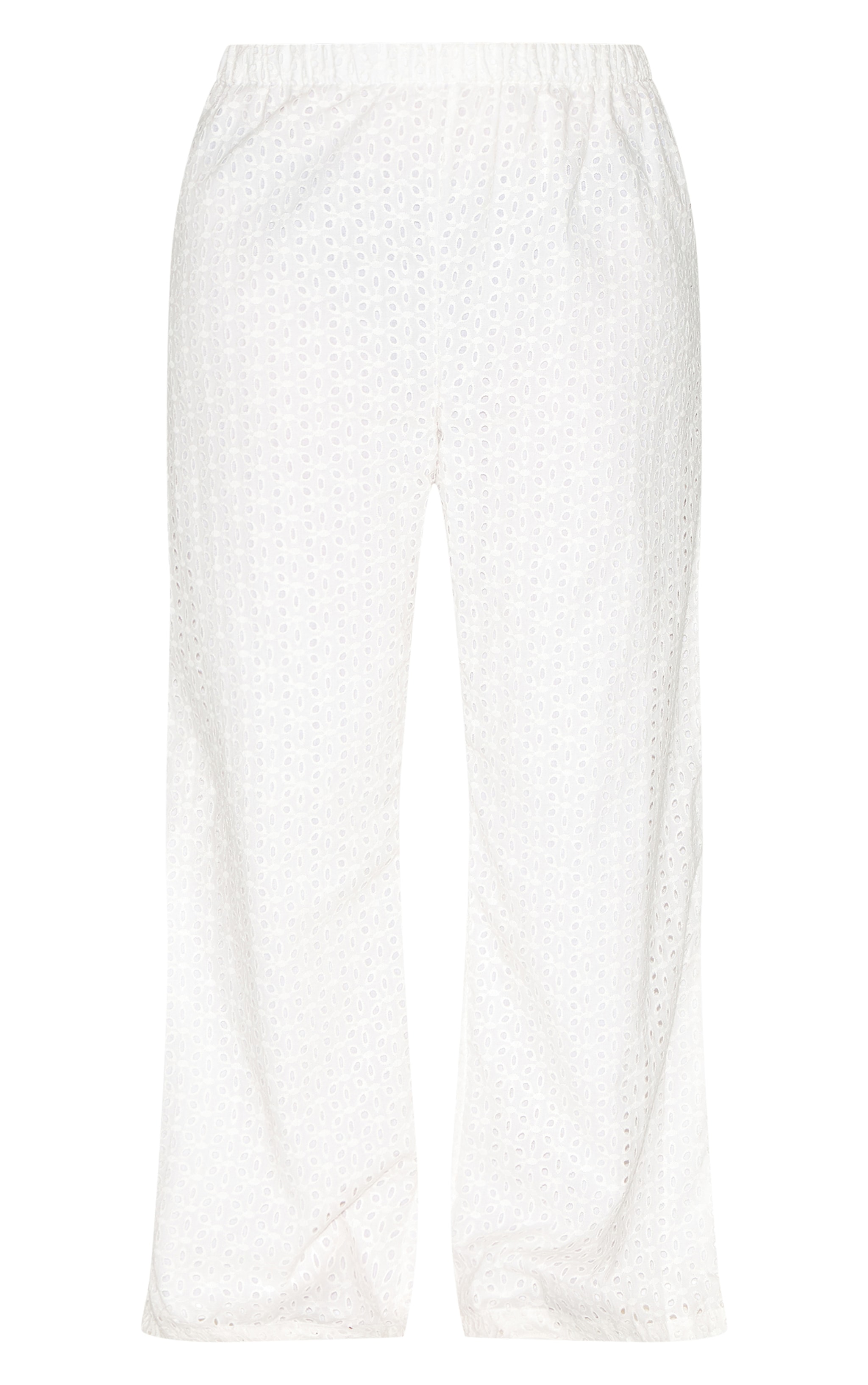 Plus White Embroidered Linen Mid Rise Pants image 5