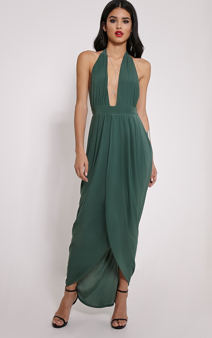 Biba Forest Green Halterneck Maxi Dress PrettyLittleThing