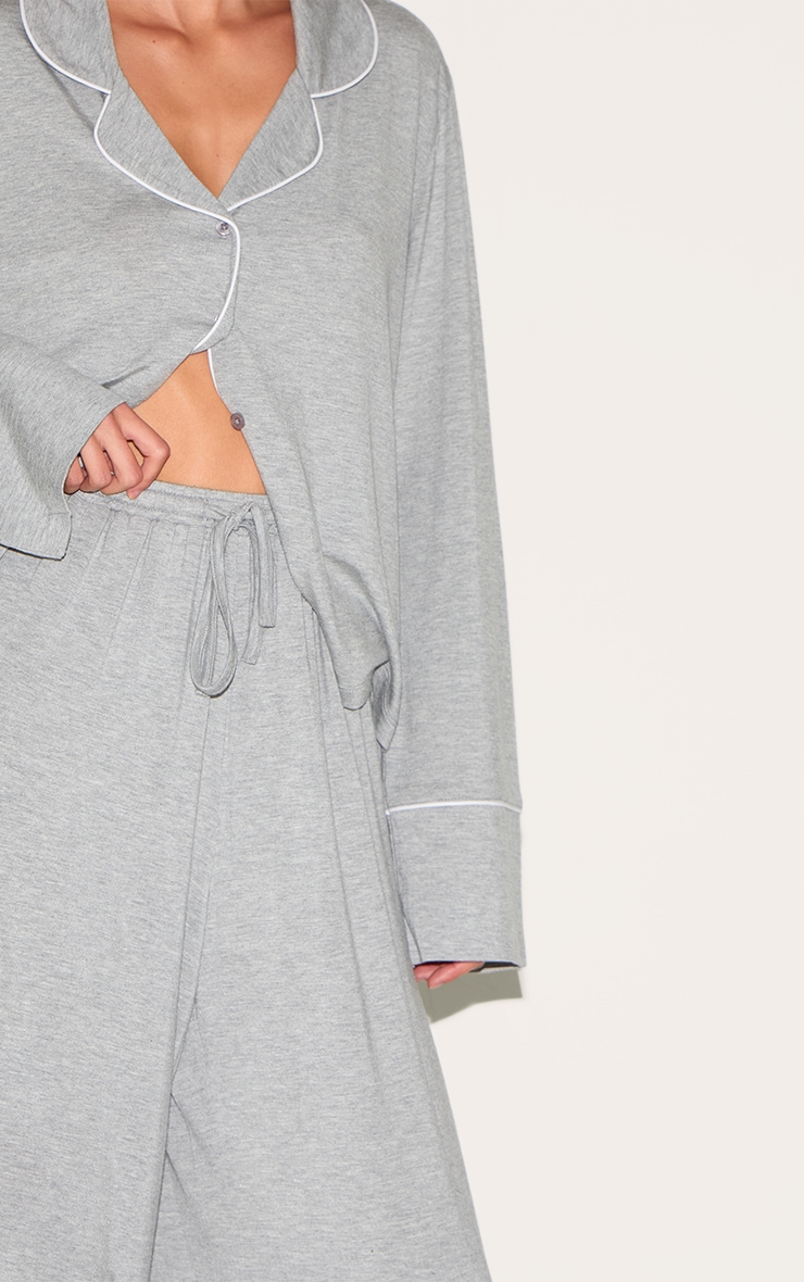 Grey Marl Modal Piping Long Pj Set image 4
