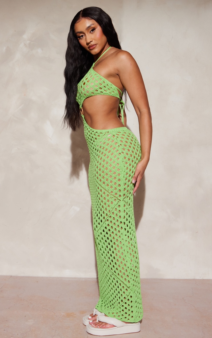 Shape Lime Ring Detail Cut Out Crochet Maxi Dress image 3