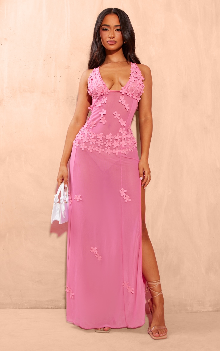 Pink Mesh Maxi Dress | PrettyLittleThing CA