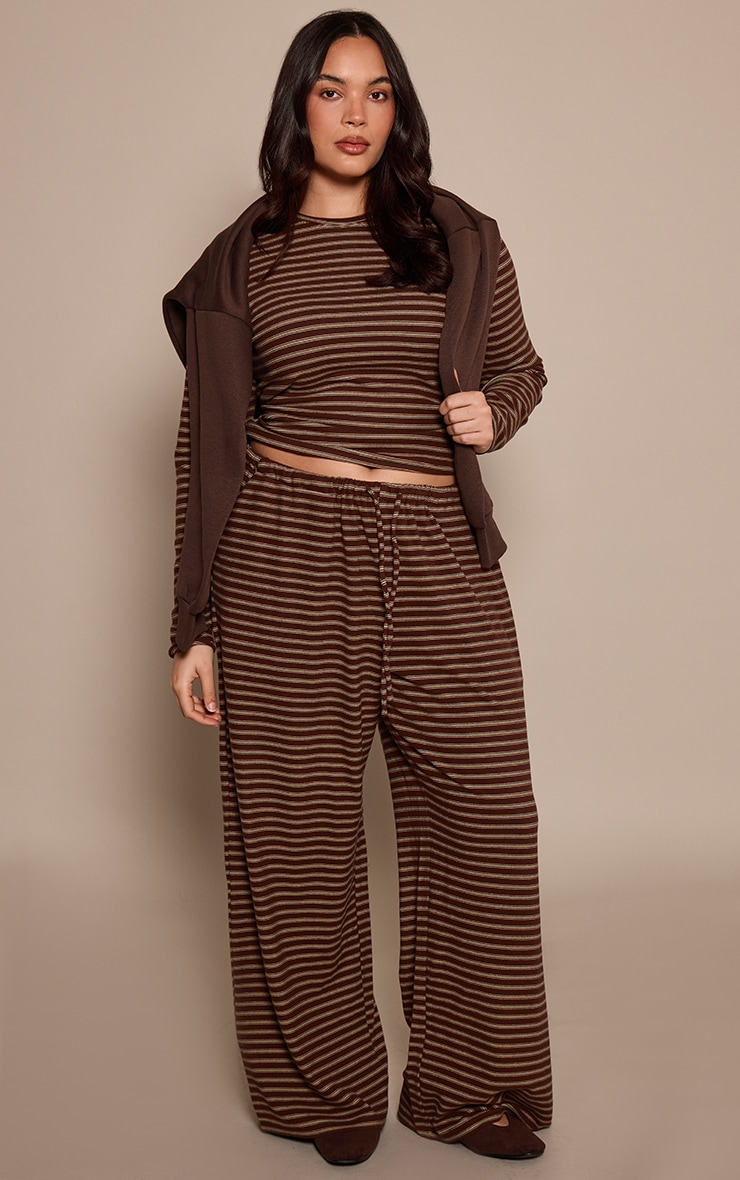 Plus Chocolate Striped Soft Fleece Long Sleeve Top image 3
