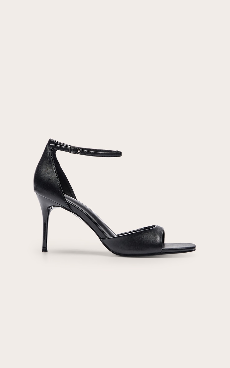 Black Buttery PU Square Toe Barely There Heeled Sandals image 2