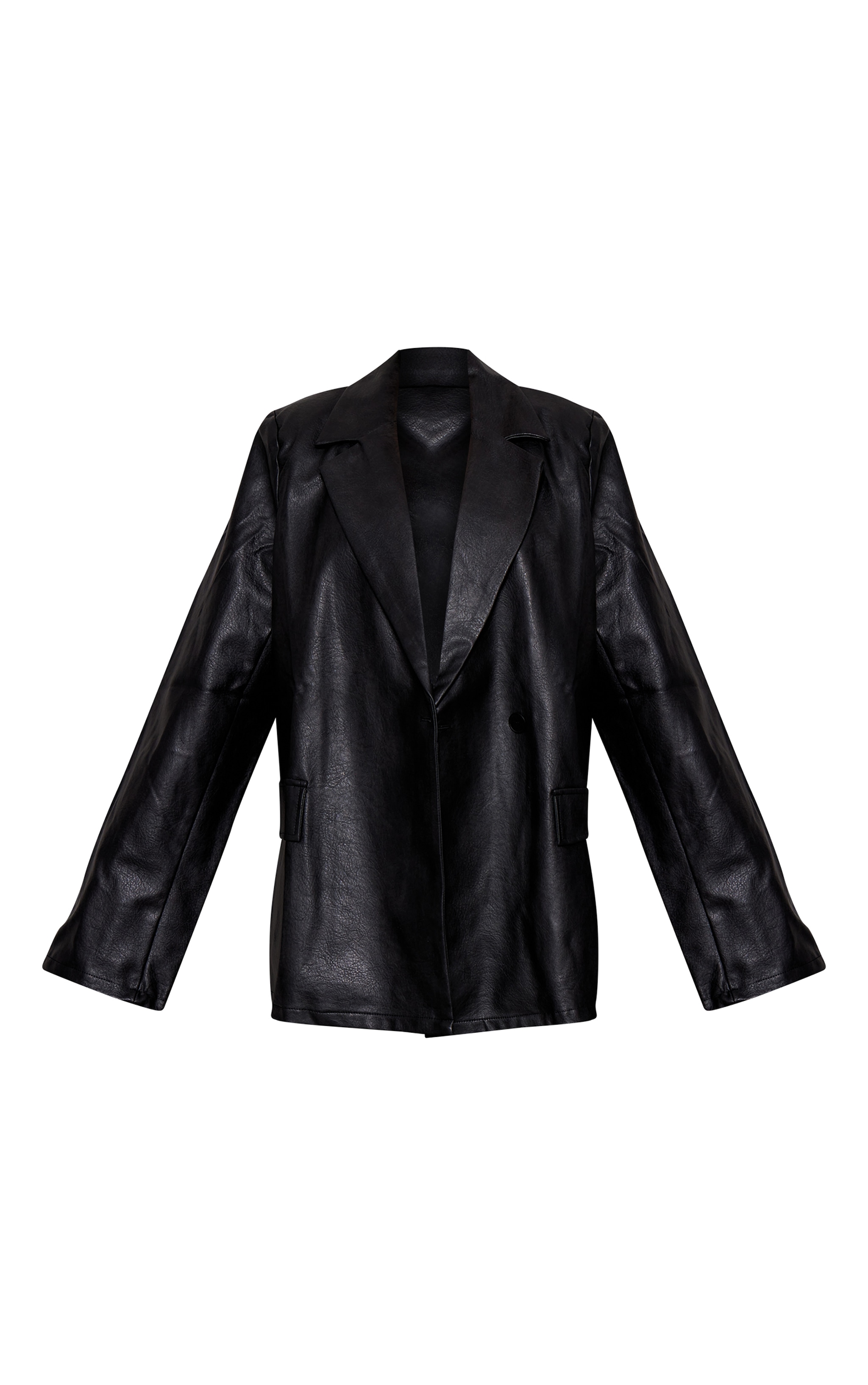 Black Distressed PU Oversized Shoulder Pad Blazer image 5