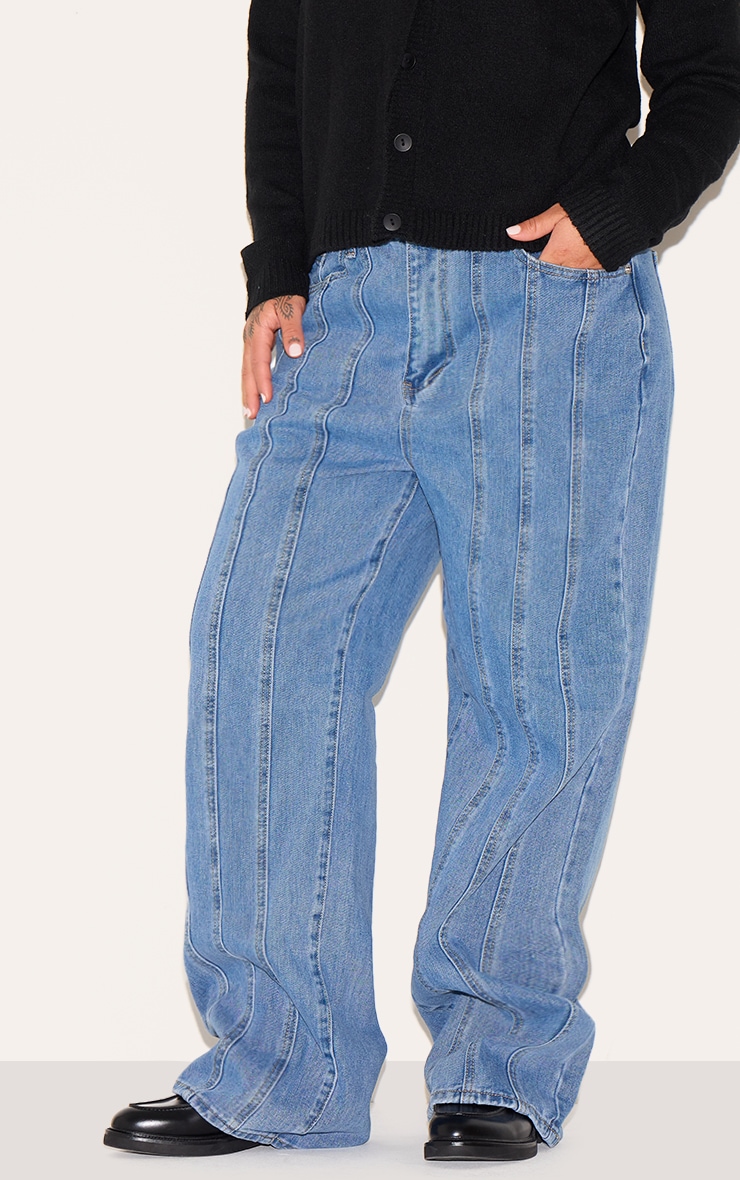Plus Blue Seam Detail Straight Leg Jeans image 2