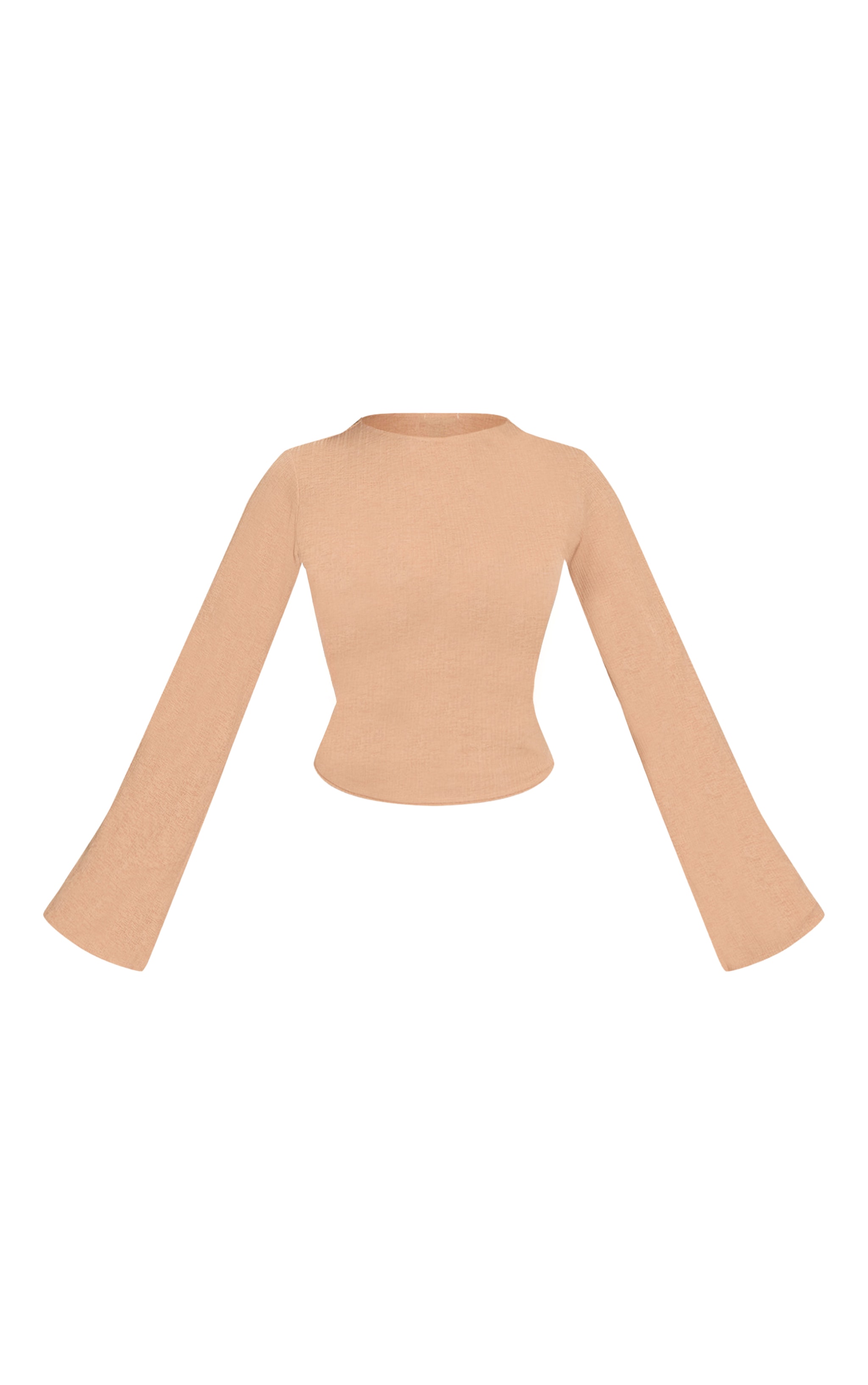 Tan Rib Onion Skin Flare Long Sleeve Top image 5