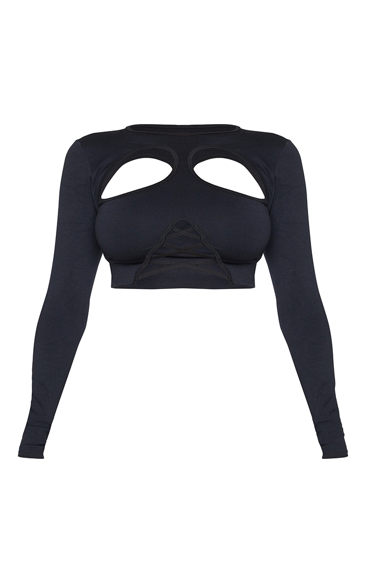 PRETTYLITTLETHING Shape Top de sport noir à lacets image 5