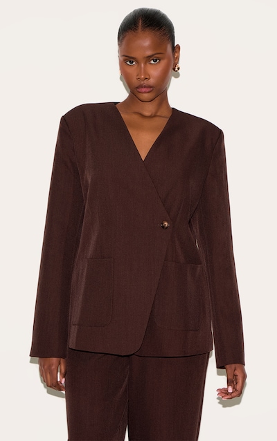 Dark Brown Tailored Woven Asymmetric Blazer