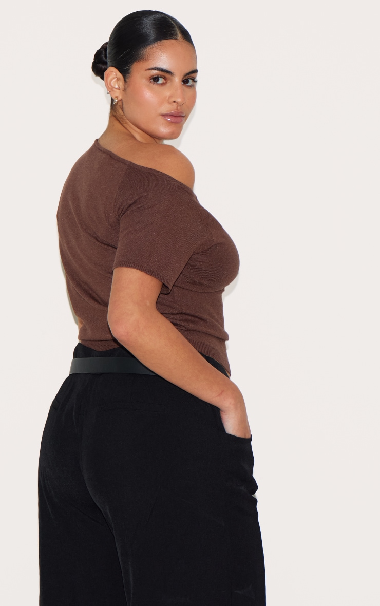 Plus Chocolate Basic Knit Asymmetric Neckline Top image 2