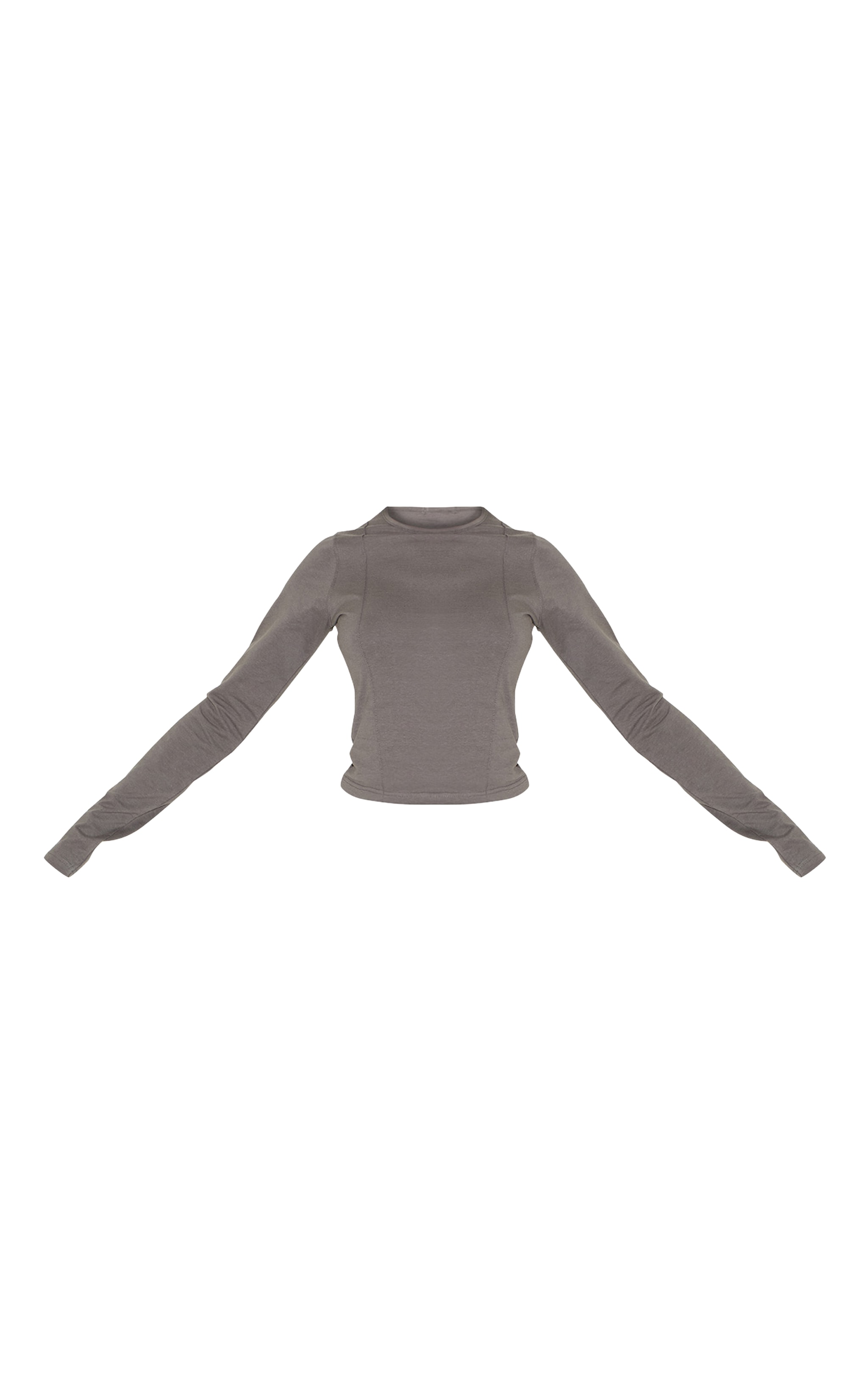 Charcoal Cotton Seam Detail Long Sleeve Top image 5