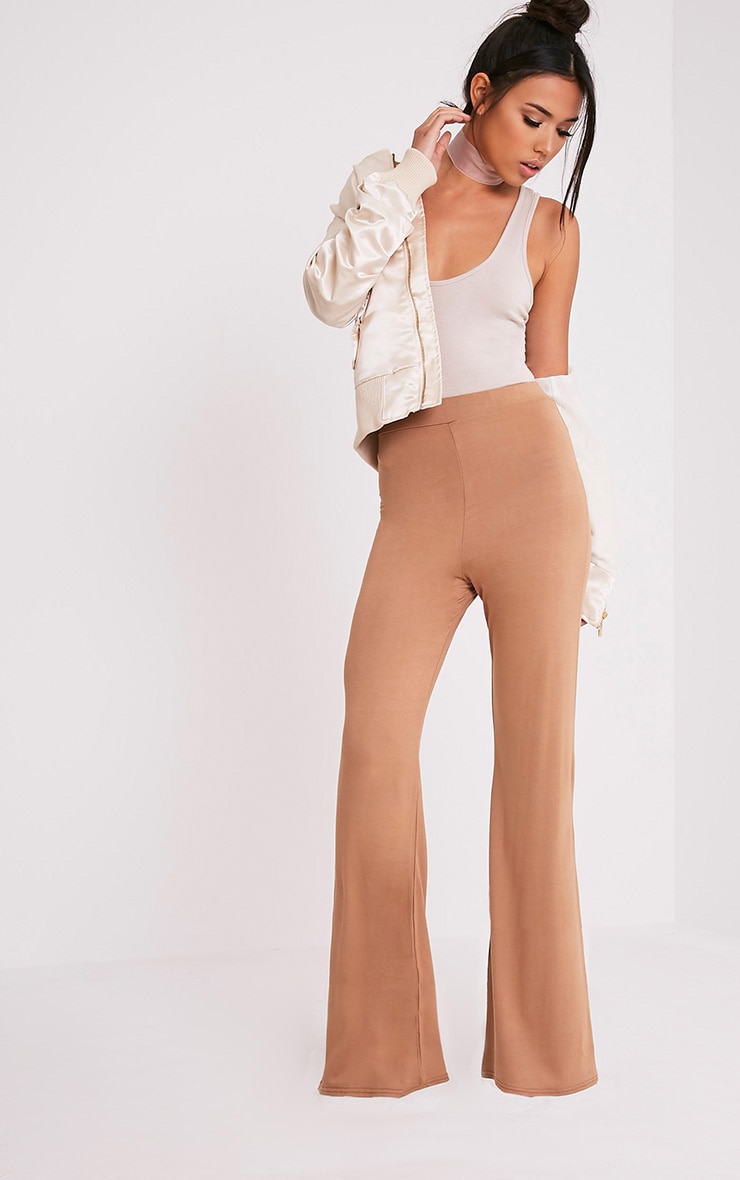 Basic Camel Jersey Wide Leg Trousers image 1