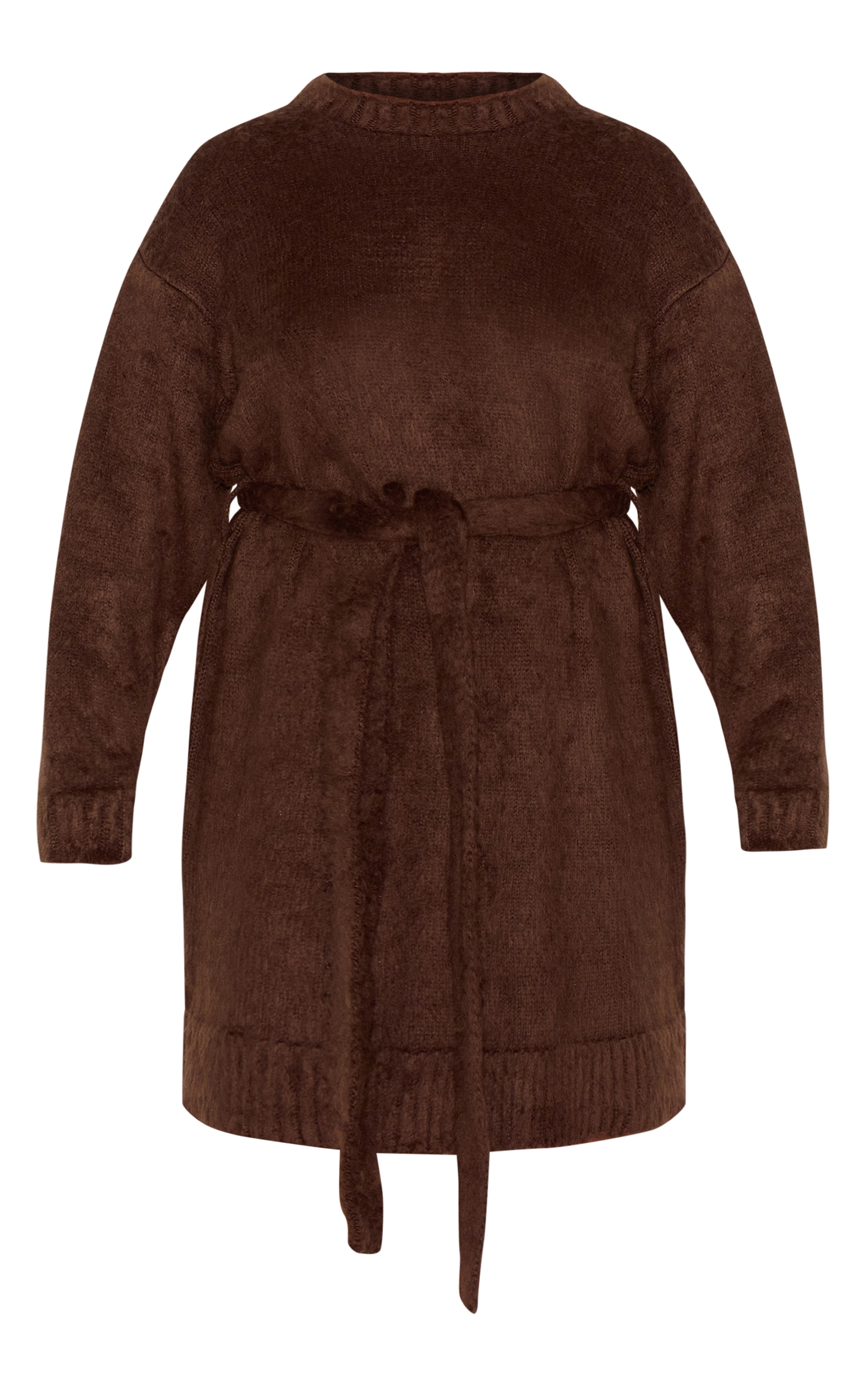 Plus Chocolate Belted Eyelash Knit Mini Dress image 5