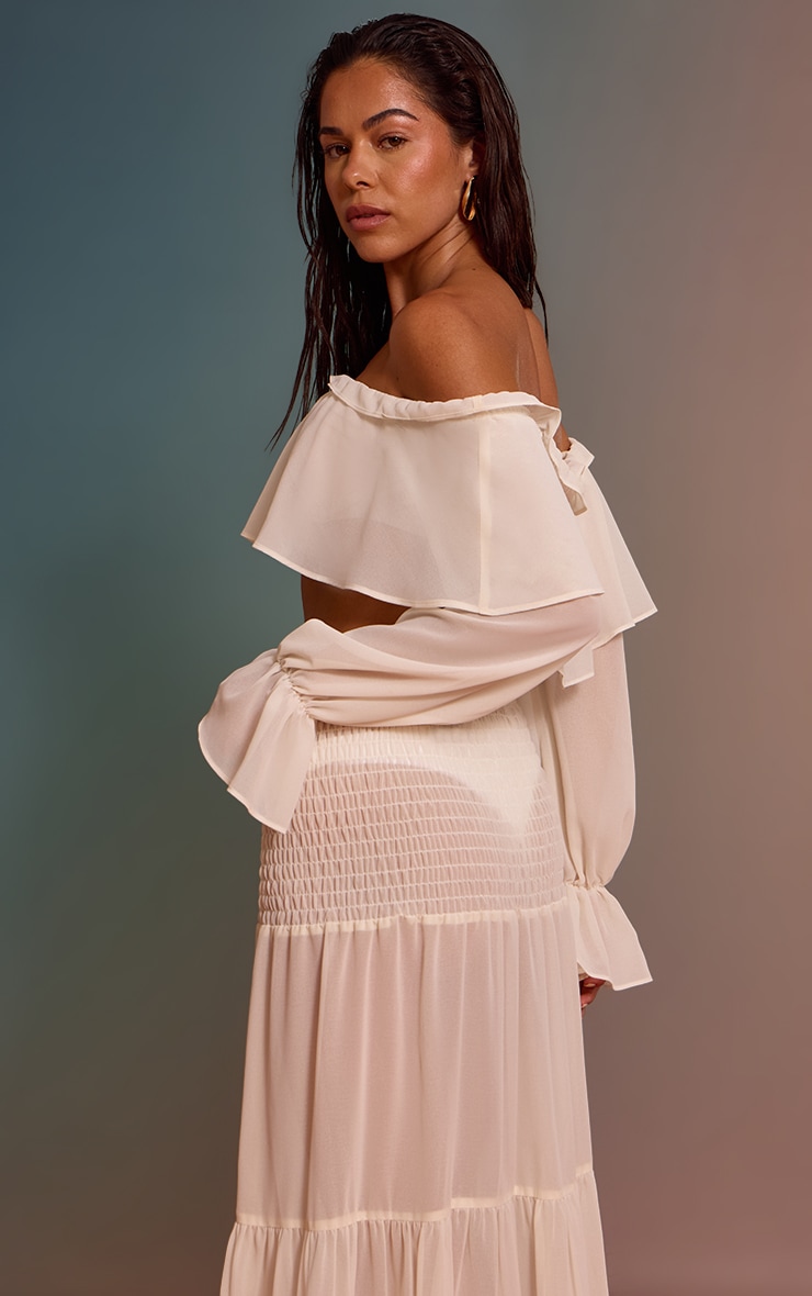 Cream Chiffon Frill Bardot Beach Top image 2
