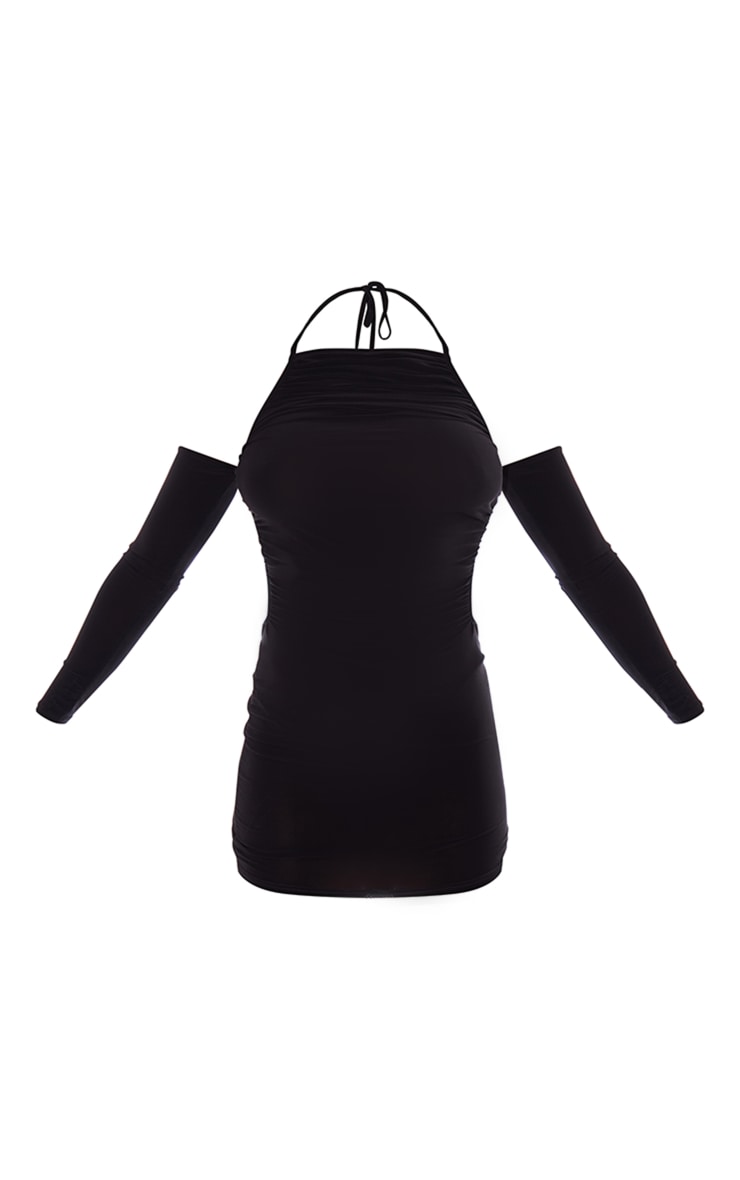 Black Slinky Cut Out Cold Shoulder Halter Bodycon Dress image 5