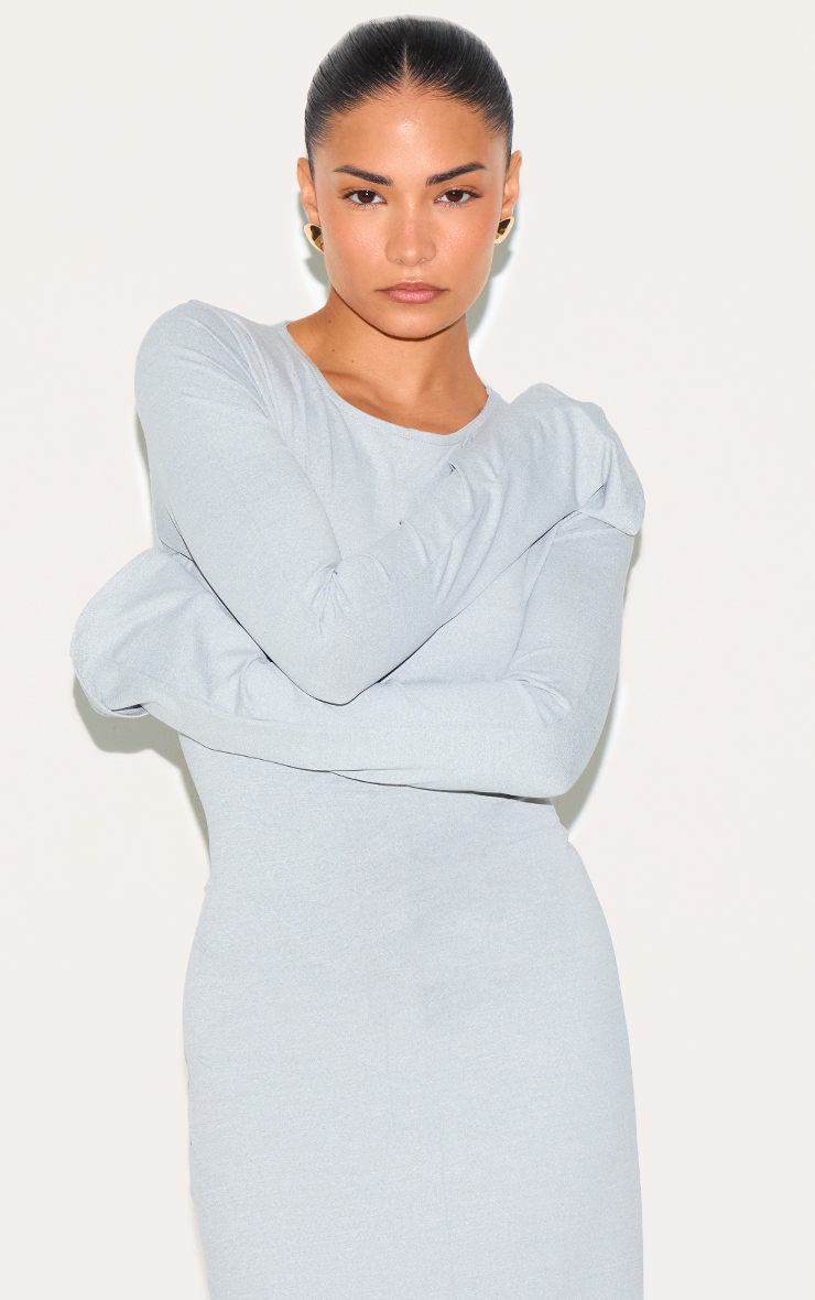 Petite Ash Grey Slinky Seam Detail Flared Sleeve Maxi Dress image 4