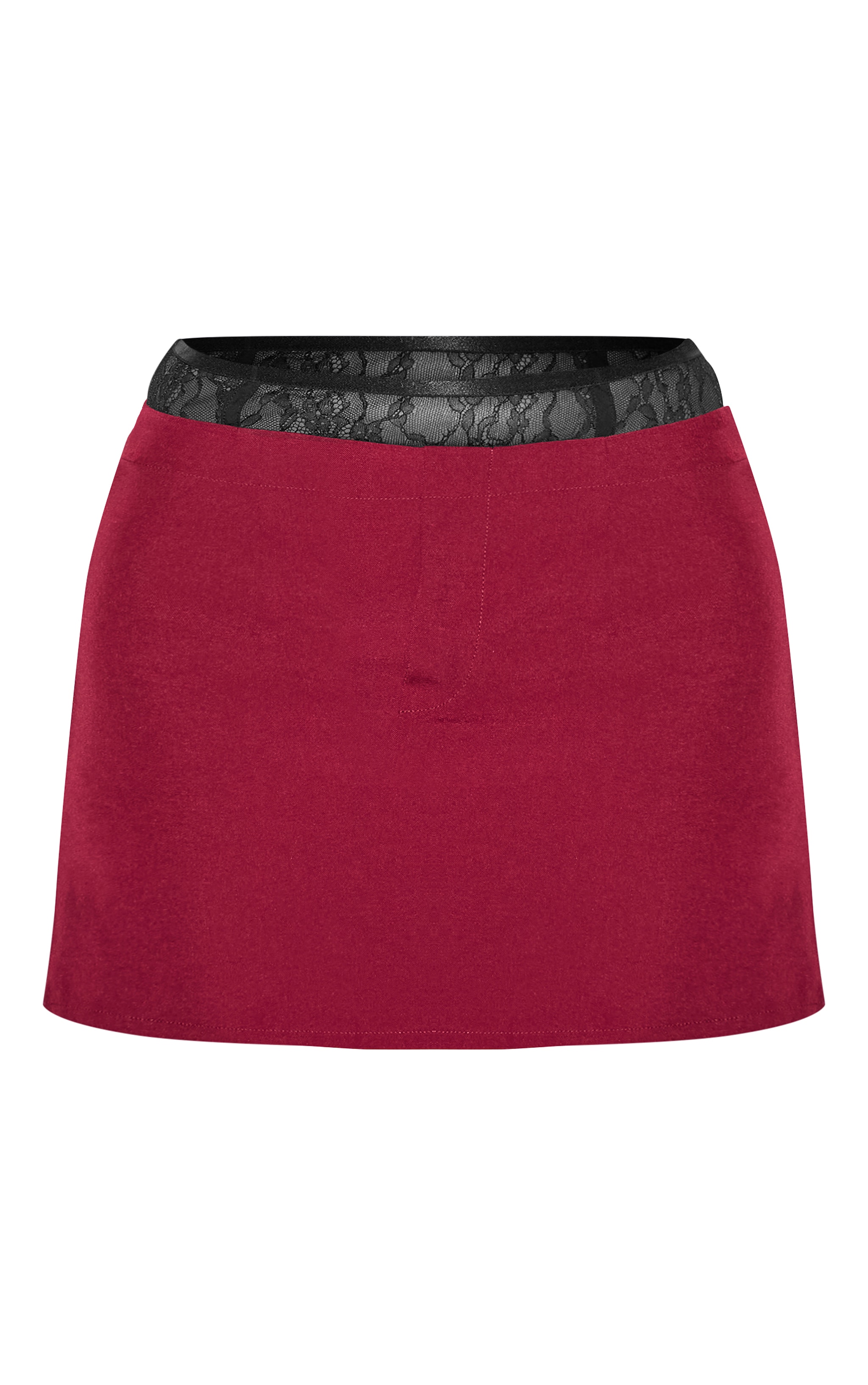 Burgundy Lace Waist Detail Woven Belted Mini Skirt image 6