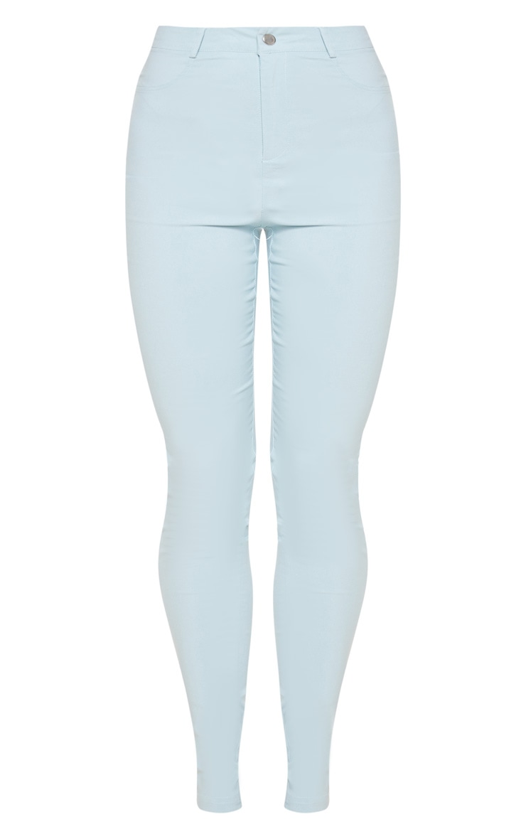 Pale Blue Popper High Waisted Stretch Jegging image 3