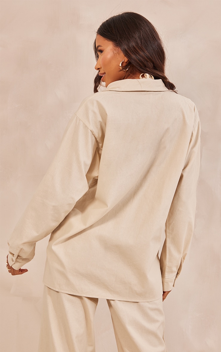 Stone Linen Look Oversized Button Up Shirt image 2