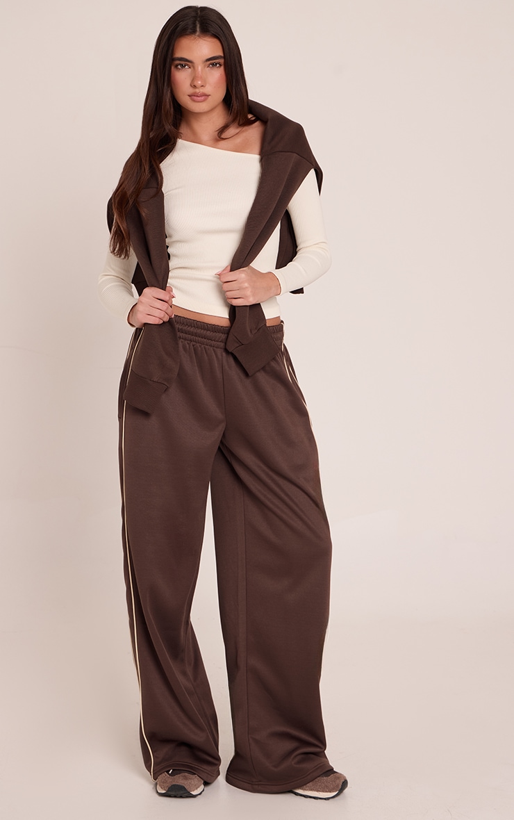 Chocolate Tricot Wide Leg Side Stripe Track Pants