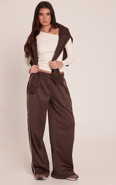 Chocolate Tricot Wide Leg Side Stripe Track Pants