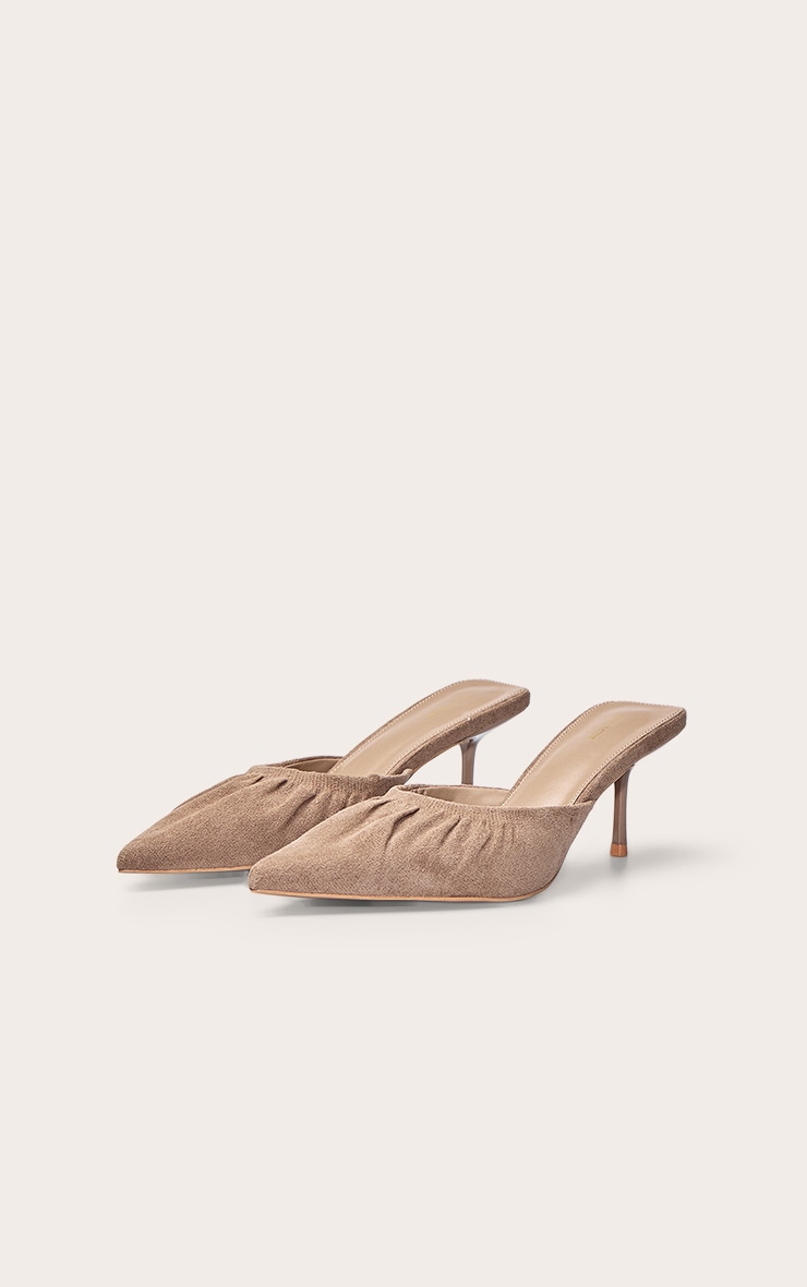 Taupe Faux Suede Ruched Low Heel Court Mule image 3