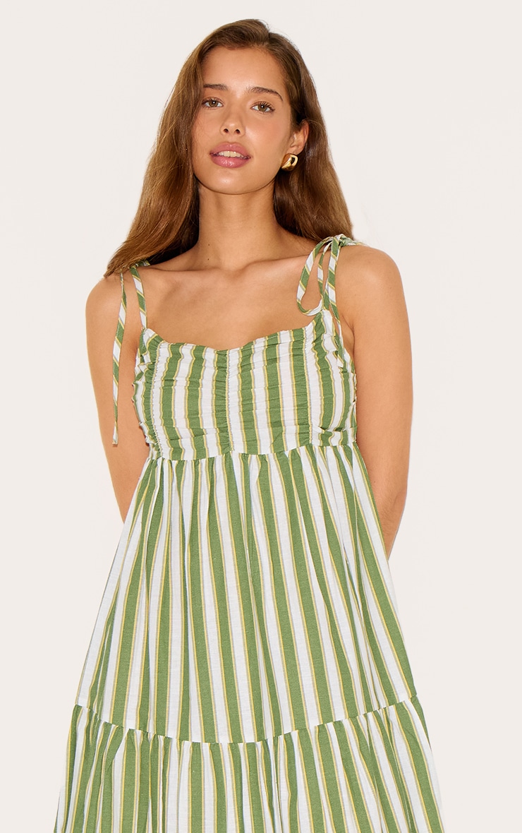 Green Striped Strappy Low Back Maxi Dress image 4