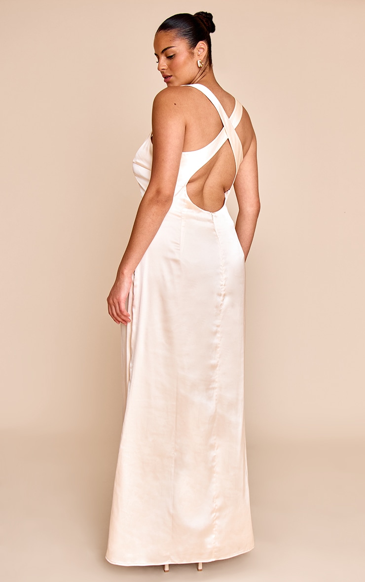 Plus Natural Satin Cross Back Midaxi Dress image 2