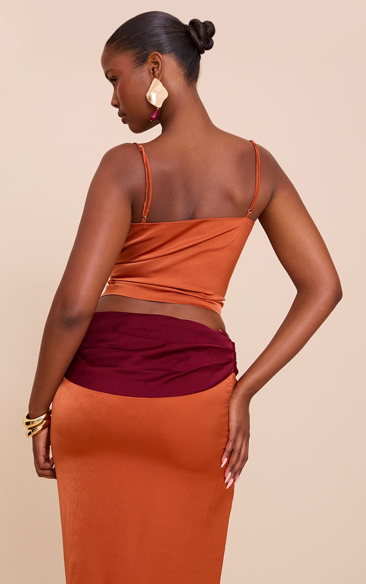 Multi Satin Pleated Contrast Strappy Cami Top image 2