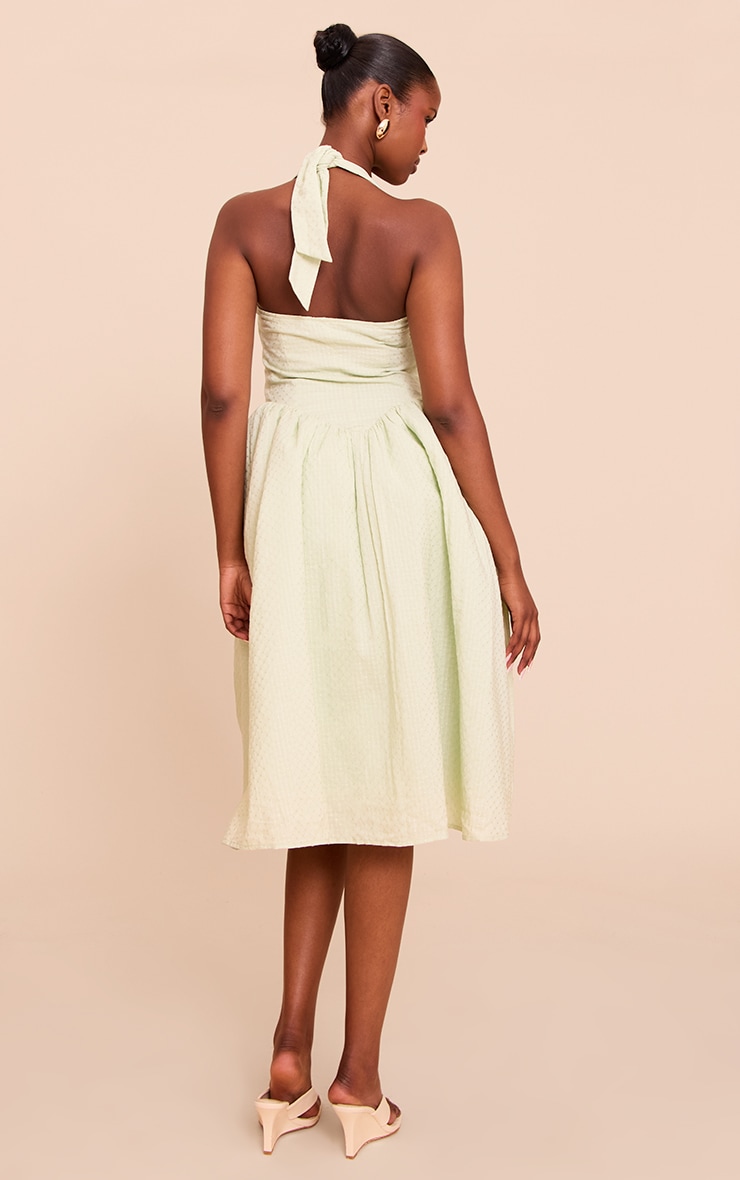 Robe mi-longue en coton brodé sauge à dos nu image 2