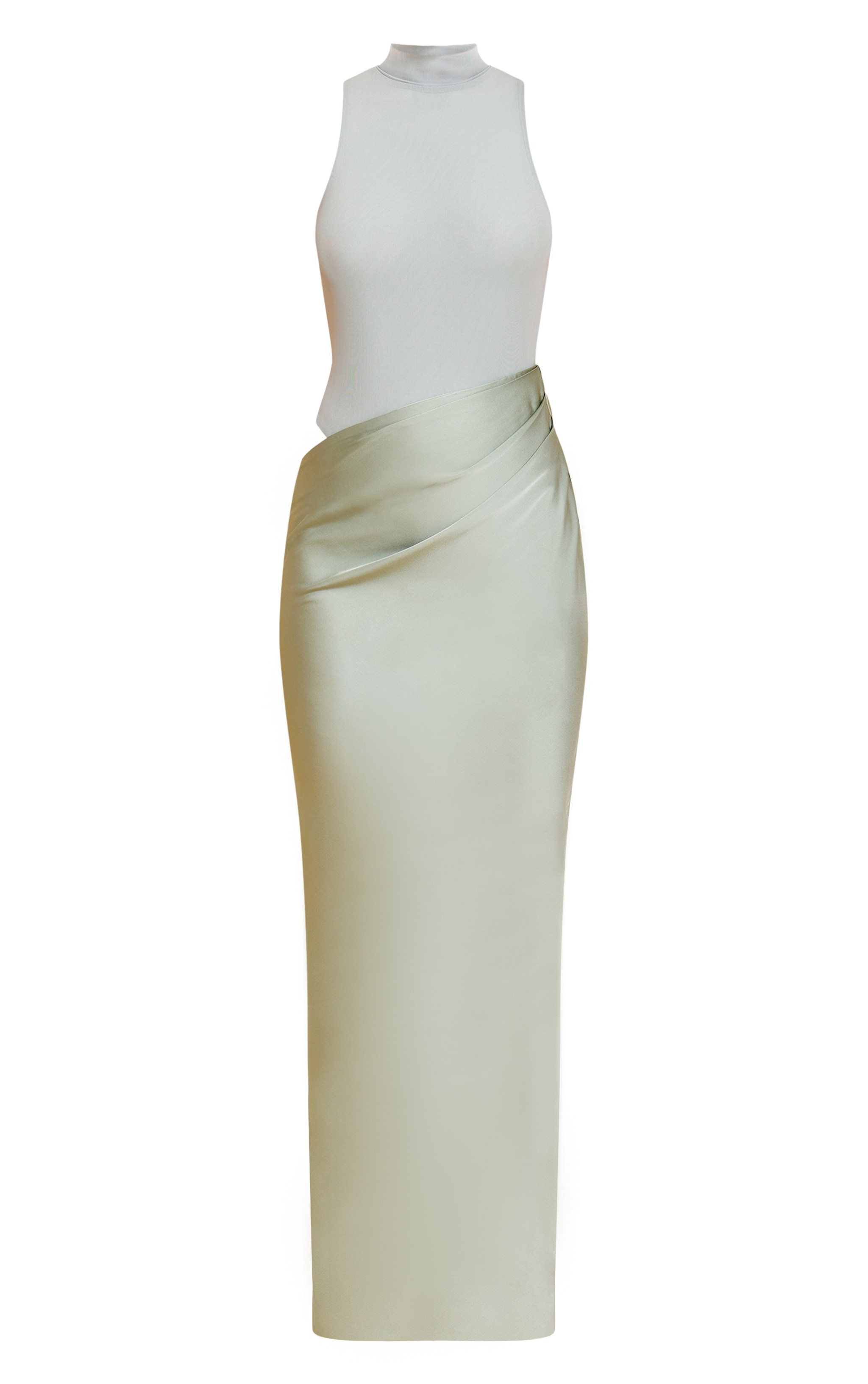 Sage Green Mesh Racer Satin Skirt Maxi Dress image 5
